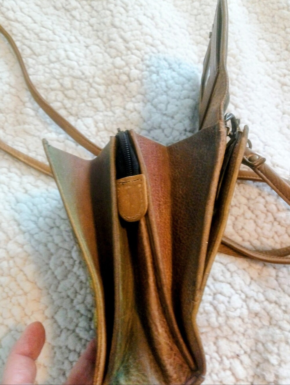 Anuschka Multicolor Peacock Feather & Floral Leather Crossbody Purse Very Good - Picture 10 of 15